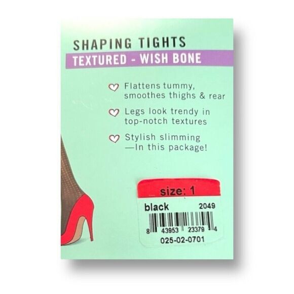 Love Your Assets Sara Blakely Tights Size 1 Black Textured Wishbone Shaping NWT - Picture 3 of 7